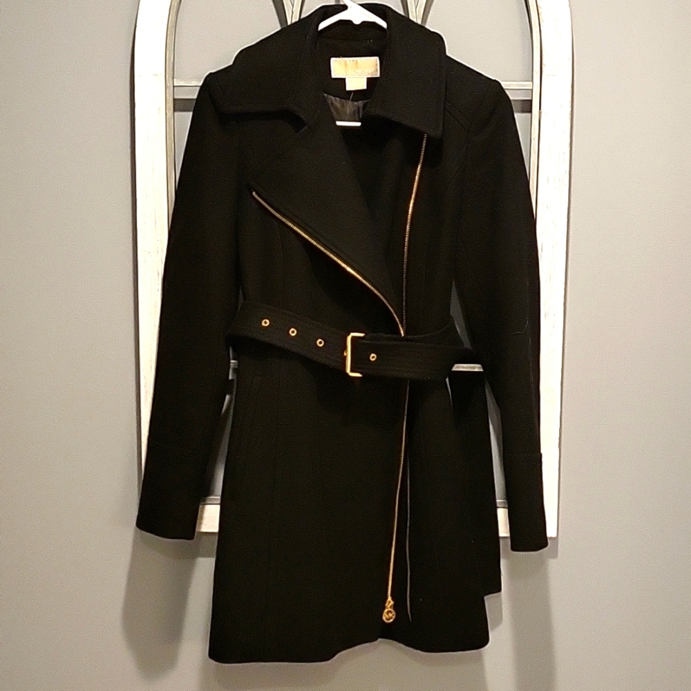 Michael Kors zipper pea coat with belt